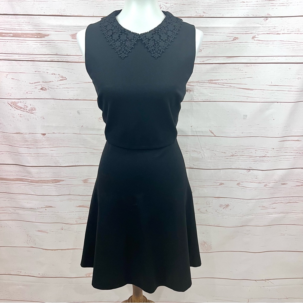 Kate Spade Crochet Lace Peter Pan Collar Ponte Knit Sleeveless Flare Dress